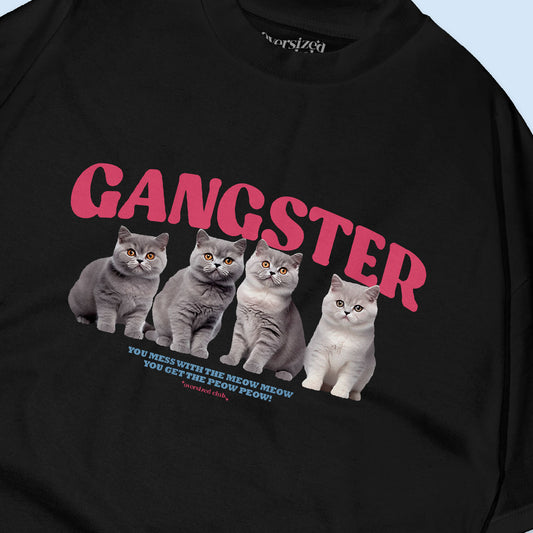 Gangster Cat Oversized T-shirt - Black