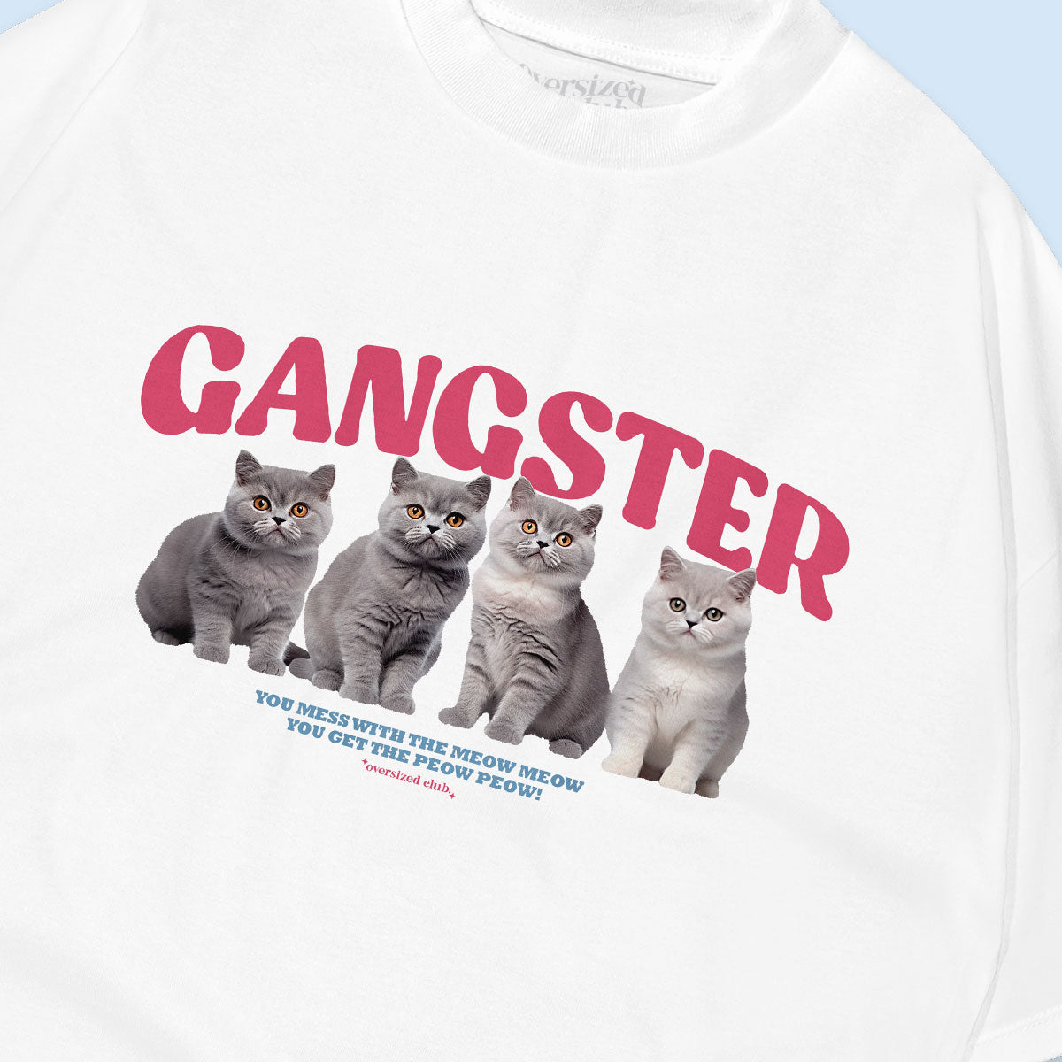 Gangster Cat Oversized T-shirt - White 