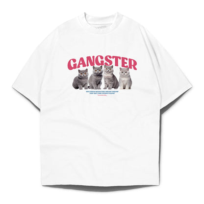 Gangster Cat Oversized T-shirt - White 